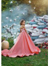 Strapless Coral Pink Satin Flower Girl Dress Birthday Girl Dress